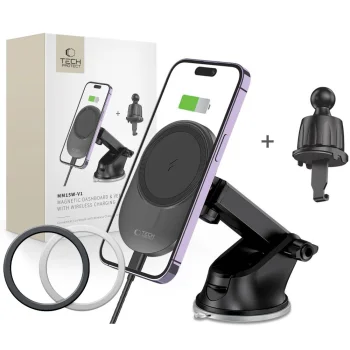 Tech-Protect MM15W-V1 Car Holder with MagSafe 15W Wireless Charger, Black