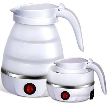 Foldable Electric Travel Kettle 0.6L Portable Silicone Water Boiler, White