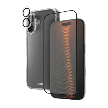 SBS D3O Protection Set for iPhone 16: Case, Screen & Camera Protectors, Clear