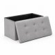 Foldable Velour Pouf with Storage Box, Light Grey