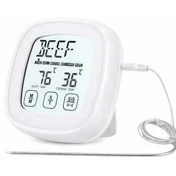 Digital Meat Thermometer with Probe Touch LCD, White