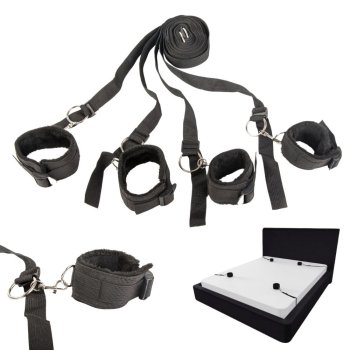 Adjustable Bed Restraint System with Cuffs for Couples, Black