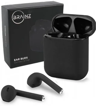 Brainz 38510 Wireless Bluetooth Earbuds with Microphone and Charging Case, Black