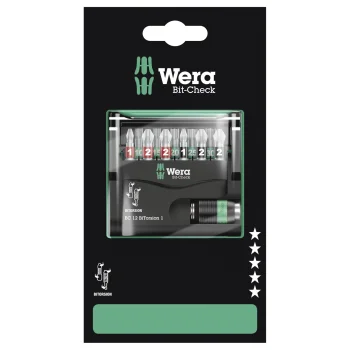 Wera Bit-Check 12 BiTorsion 1 Screwdriver Bit Set with Rapidaptor, 12 Pieces