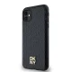 DKNY iPhone 11 / XR Case Leather Monogram Pattern Metal Logo MagSafe, Black