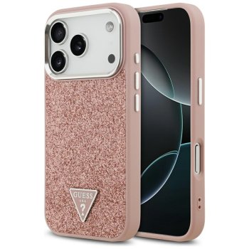 Guess Glitter Triangle Logo MagSafe Phone Case Cover iPhone 17 Pro - Pink