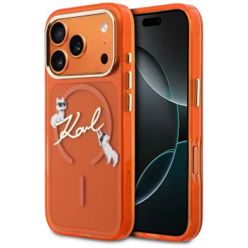 Karl Lagerfeld IML Choupettes Karl Script Logo MagSafe Phone Case Cover iPhone 17 Pro - Orange