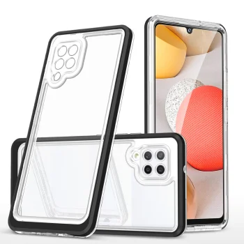 Clear 3 in 1 Case for Samsung Galaxy A42 5G Hybrid Armor Frame Cover, Black