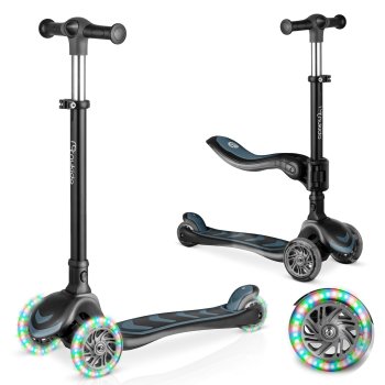 Nukido Flippo 3-Wheel Scooter for Kids with Removable Seat, Black