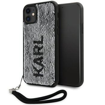 Apple iPhone 11 6.1" Karl Lagerfeld Sequins Cord Case Cover (KLHCN61PSQRKS), Silver