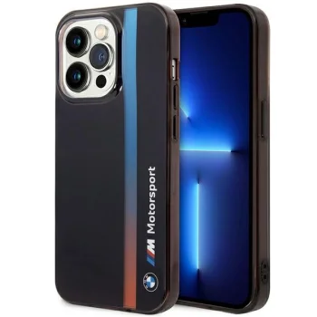 BMW iPhone 14 Pro Case Tricolor Stripe, Black