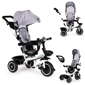 ECOTOYS 3-in-1 Kids Tricycle Stroller with 360° Rotatable Seat, Grey (YM-BT-2)