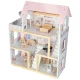 Wooden Dollhouse with Furniture and LED Light 78cm, Pink