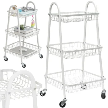 3-Tier Metal Rolling Storage Cart for Kitchen and Bathroom, White
