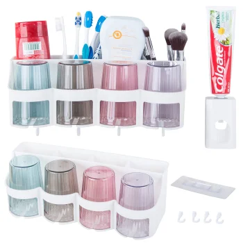 Toothbrush and Cup Organizer with Toothpaste Dispenser, White