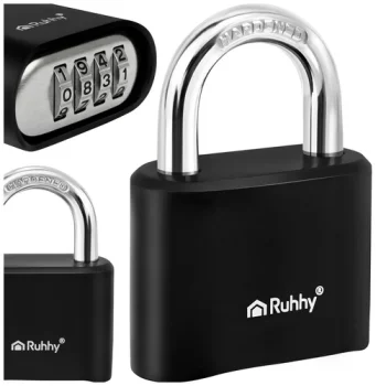 Ruhhy 4-Digit Combination Padlock 50mm Hardened Steel, Black