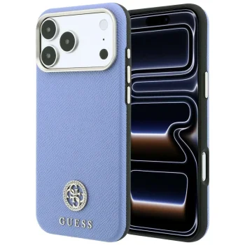Guess Grained Round Strass Logo MagSafe Case for iPhone 18 Pro / 17 Pro, Blue