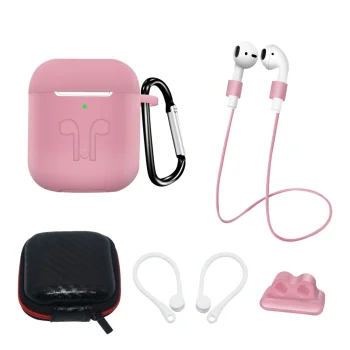 Silikoninio dėklo ir priedų rinkinys, skirtas AirPods 2 / AirPods 1, rožinis