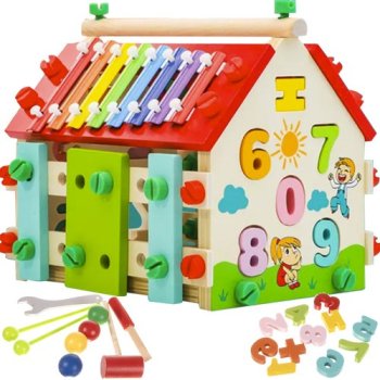 Wooden DIY Activity House for Toddlers with Shape Sorter Kruzzel 22564