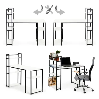 ModernHome computer desk with shelves and metal frame, white