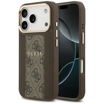 Guess iPhone 17 Pro Case 4G PU Stripe MagSafe, Brown