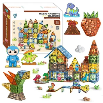 Kids Toy Magic Magnetic Blocks, Set of 90 Elements, Dinosaur Paradise
