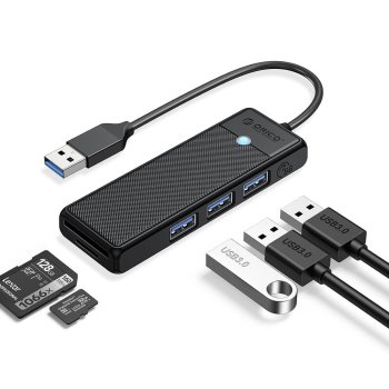 Orico PAPW3AT-U3 USB Hub with 3x USB-A 3.0 and microSD/SD Card Reader, 1m, Black