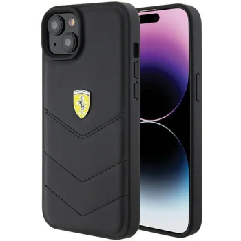 Ferrari iPhone 15 Plus Case Quilted Metal Logo, Black