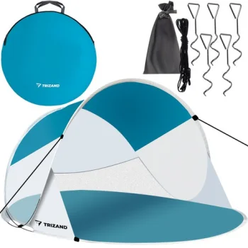Trizand 00020974 Pop-Up Beach Tent 190x120x90 cm, Turquoise/White