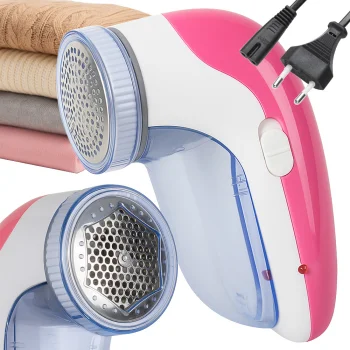 Rechargeable Fabric Shaver Lint Remover with USB Cable 3 Blades, Pink/White