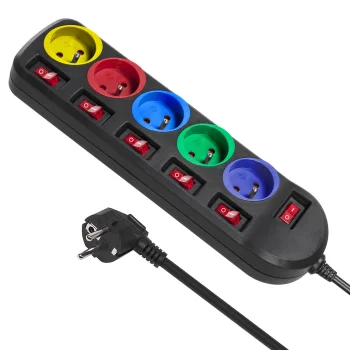 Maclean MCE204M Power Strip, 5 Outlets with Switches, 1.5m, Multicolor