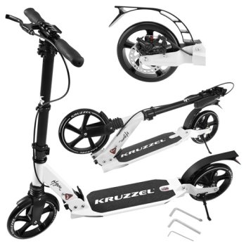 Kruzzel Hyperion Kick Scooter for Kids & Adults, 200mm Big Wheels & Dual Brakes, White-Black