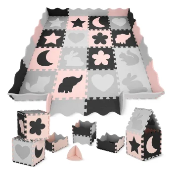 Educational Foam Puzzle Play Mat for Kids 150 x 150 cm, Pink
