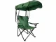 Folding camping chair with canopy and cup holder, green