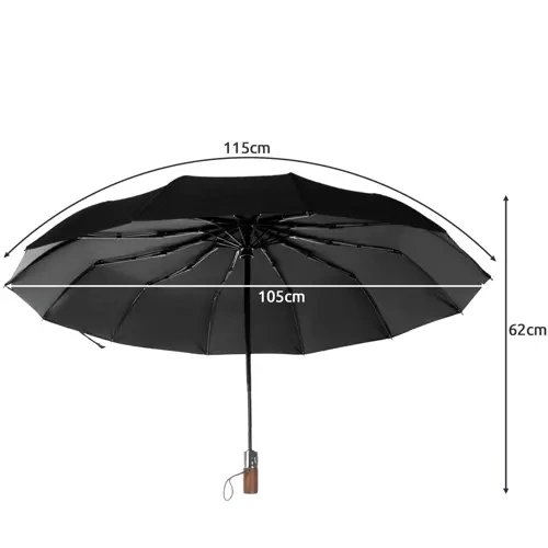 Malatec 19368 Automatic Folding Umbrella with 12 Ribs, Windproof, Black (1)
