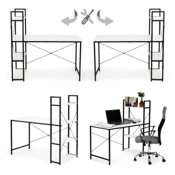 ModernHome computer desk with shelves, office table, white