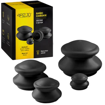 4Fizjo Rubber Chinese Cupping Set for Body Massage, 4 pcs, Black