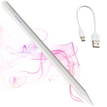 Active touchscreen stylus with USB-C and 2 mm tip, white