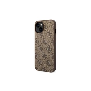 Apple iPhone 14 6.1'' Guess 4G Metal Gold Logo Case Cover, Brown