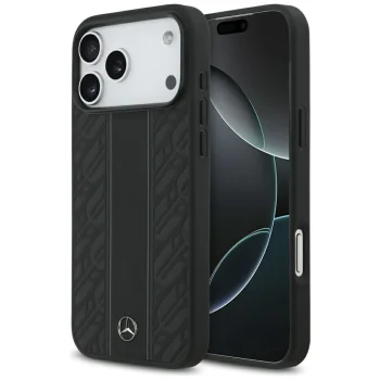 Mercedes iPhone 17 Pro Max Case Leather Laurel Leaves Stripes MagSafe, Black