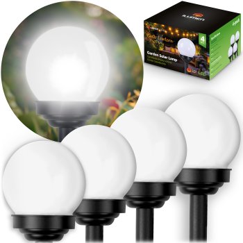 Ilumen LS-102 White Solar Globe Lights Set of 4 - Outdoor Garden LED Lamps