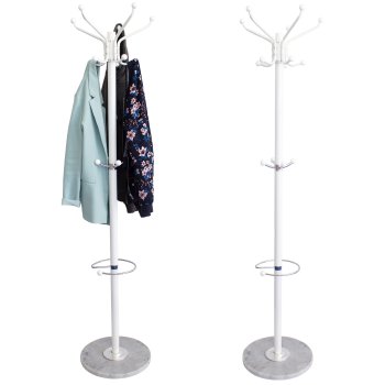 ModernHome Coat Rack Stand with Umbrella Holder and Marble Base, GH-8014, White
