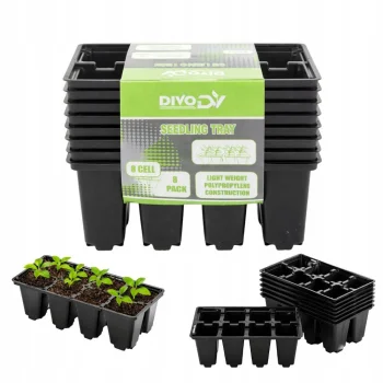 DIVODV Seedling Trays for Sowing and Planting, 8 Cells, Black