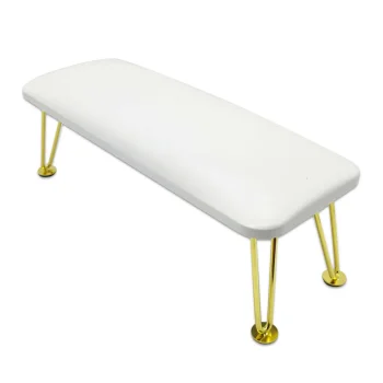 Manicure Hand Rest for Nail Techs, Faux Leather Arm Rest Cushion, White and Gold
