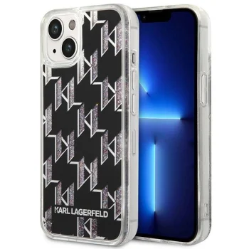 Karl Lagerfeld Liquid Glitter Monogram Case for iPhone 14, Black