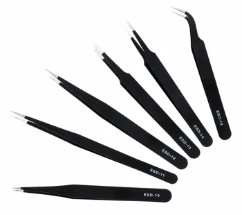 Tweezers Set, Straight and Angled, 6 Pcs