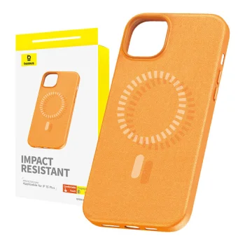 Magnetic Case for iPhone 15 Plus Baseus Fauxther Series (Orange)