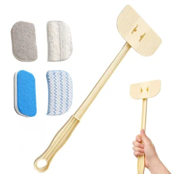 Cleaning Scrubber with Handle and 4 Hook-and-Loop Pads