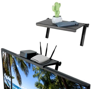 Adjustable TV Top Shelf for Monitors and Screens, 32.5 x 16 cm, Black