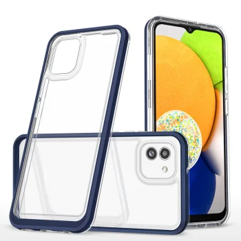 Clear 3in1 Case for Samsung Galaxy A03 Hybrid Armor with Blue Frame